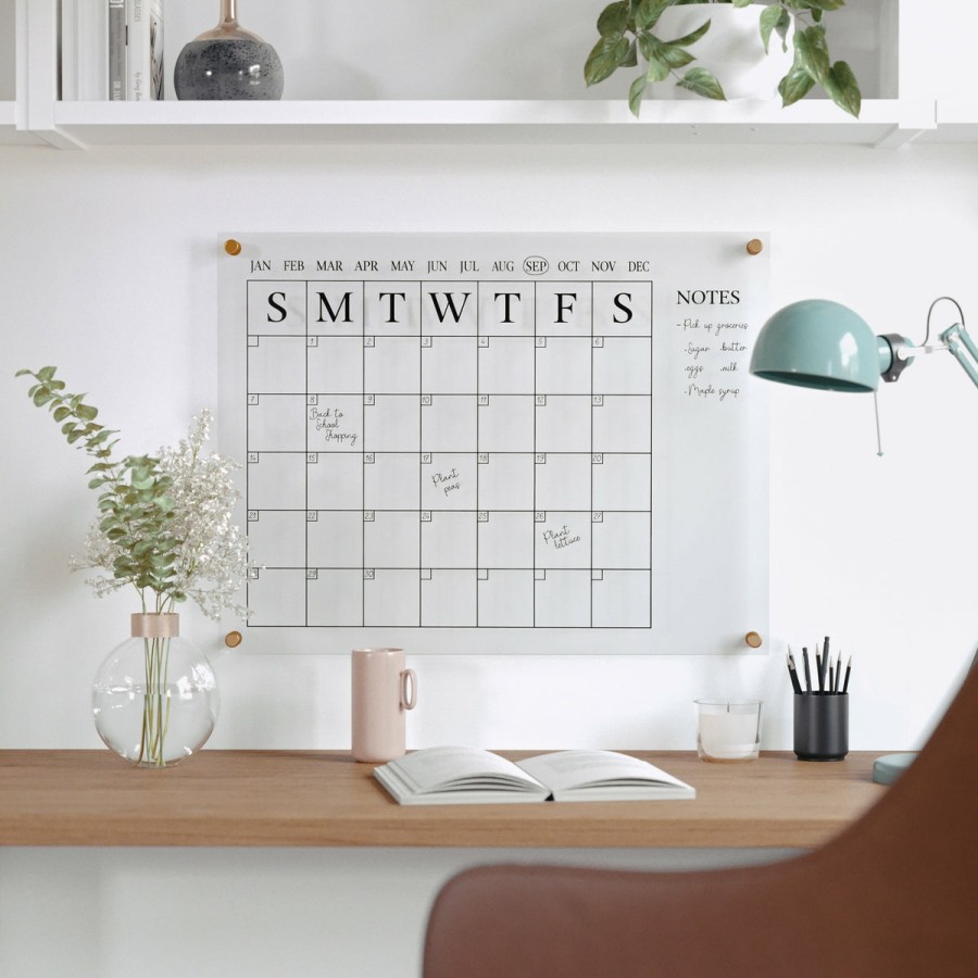 Office & Reception MARTHA STEWART Desk Organizers | Grayson Acrylic Wall Calendar With Notes With Dry Erase Marker And Mounting Hardware, 24" X 18", W/Black Print