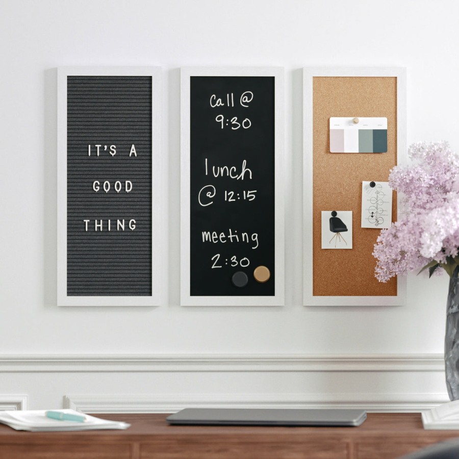 Office & Reception MARTHA STEWART Desk Organizers | Everette Cork Board, Chalk Board, Letter Board Set With Included Push Pins, Magnets, Liquid Chalk, Letters, Woodgrain Frame