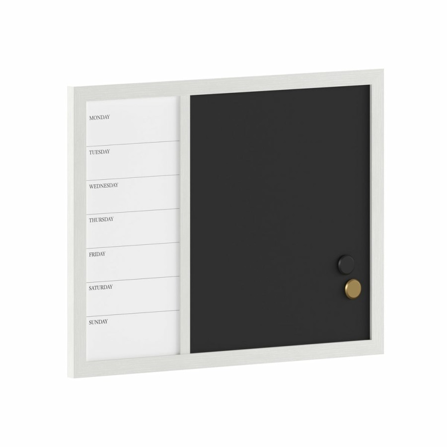 Office & Reception MARTHA STEWART Desk Organizers | Everette Magnetic Weekly Calendar Dry Erase Board And Chalk Board With Liquid Chalk Marker And Magnets, Woodgrain Frame