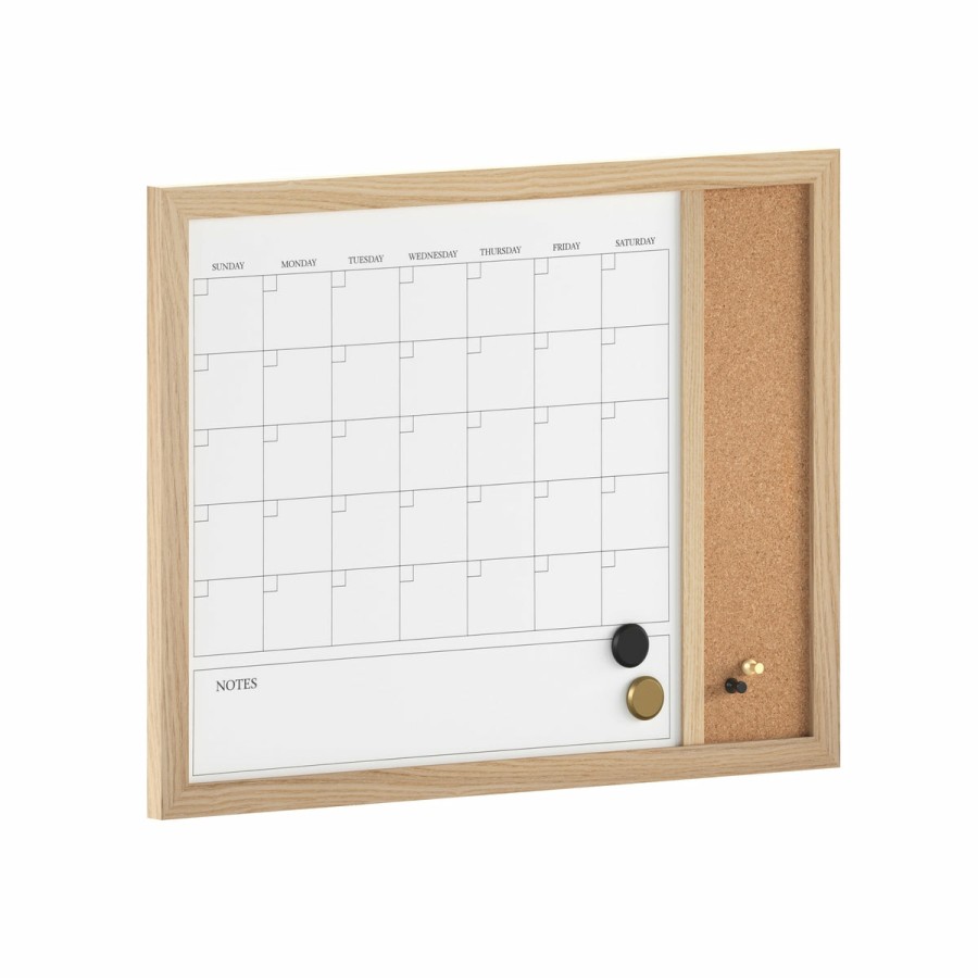 Office & Reception MARTHA STEWART Desk Organizers | Everette Magnetic Dry Erase Monthly Calendar And Cork Board Combo With Included Marker, Magnets, And Push Pins, Woodgrain Frame