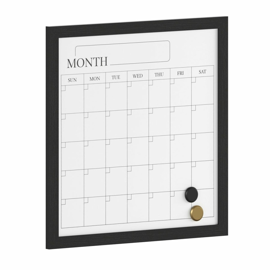 Office & Reception MARTHA STEWART Desk Organizers | Everette Magnetic Monthly Calendar Dry Erase Board With Woodgrain Frame, Included Dry Erase Marker And 2 Magnets