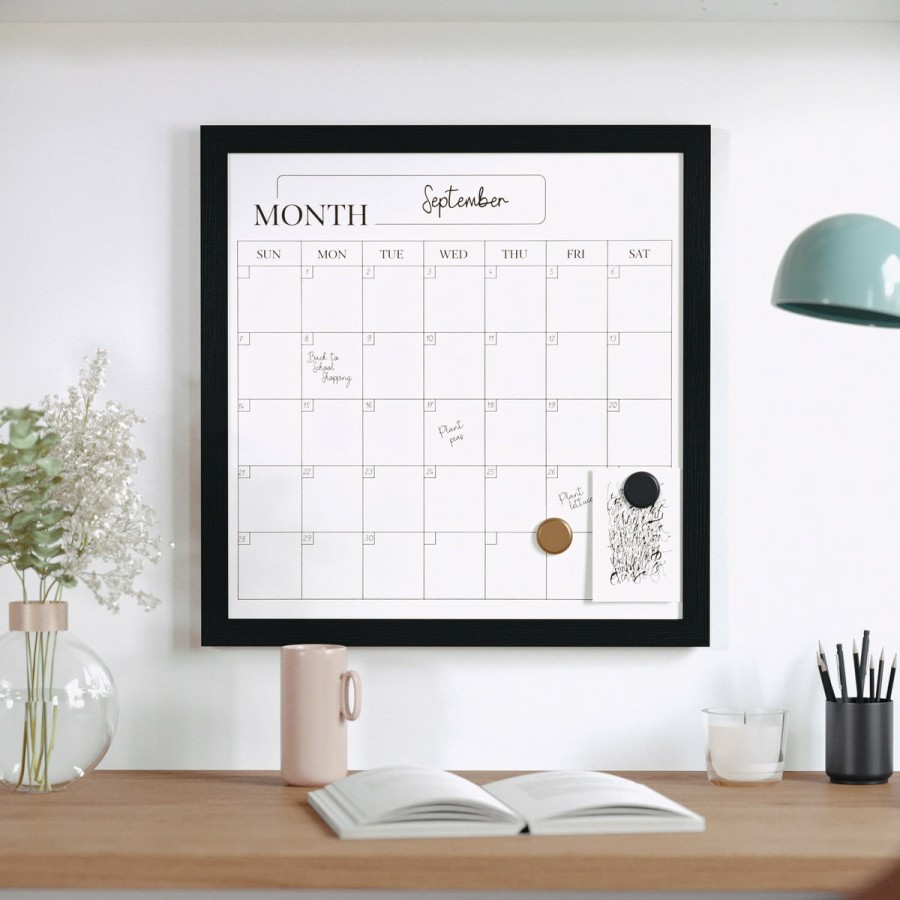 Office & Reception MARTHA STEWART Desk Organizers | Everette Magnetic Monthly Calendar Dry Erase Board With Woodgrain Frame, Included Dry Erase Marker And 2 Magnets