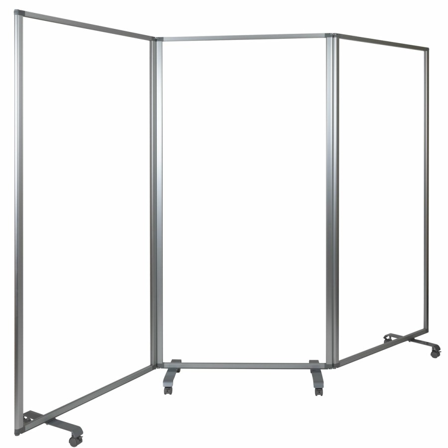 Office & Reception FLASH Acrylic Partitions | Transparent Acrylic Mobile Partition With Lockable Casters (3 Sections Included)