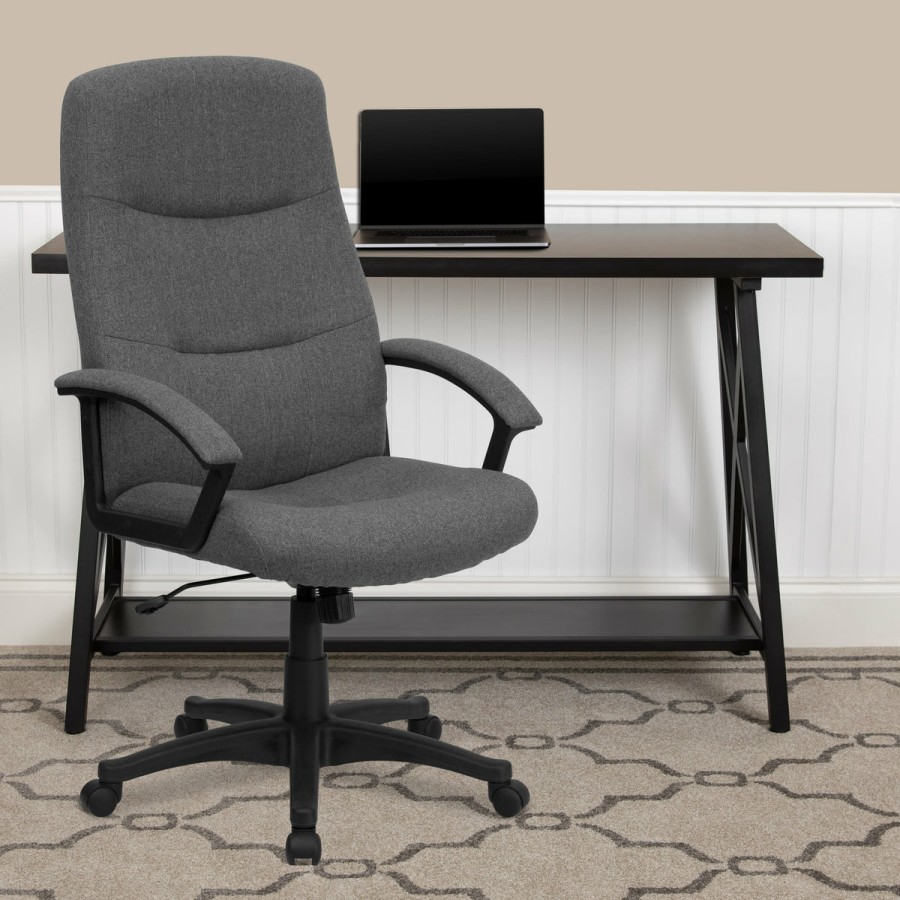 Office & Reception FLASH Executive Office Chairs | High Back Fabric Executive Swivel Office Chair With Two Line Horizontal Stitch Back And Arms