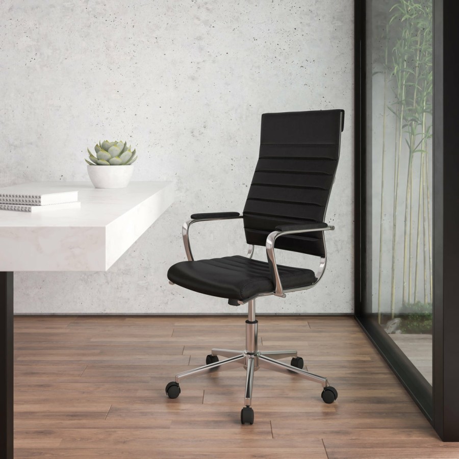 Office & Reception FLASH Executive Office Chairs | High Back Leathersoft Contemporary Ribbed Executive Swivel Office Chair