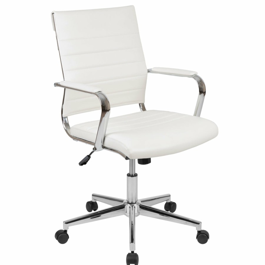 Office & Reception FLASH Executive Office Chairs | Mid-Back Leathersoft Contemporary Ribbed Executive Swivel Office Chair