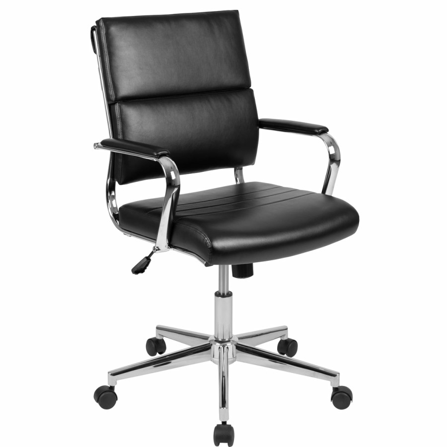 Office & Reception FLASH Executive Office Chairs | Mid-Back Leathersoft Contemporary Panel Executive Swivel Office Chair