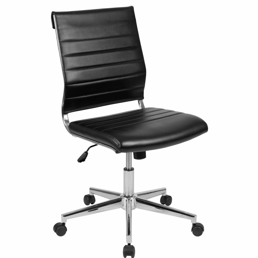 Office & Reception FLASH Executive Office Chairs | Mid-Back Armless Leathersoft Contemporary Ribbed Executive Swivel Office Chair