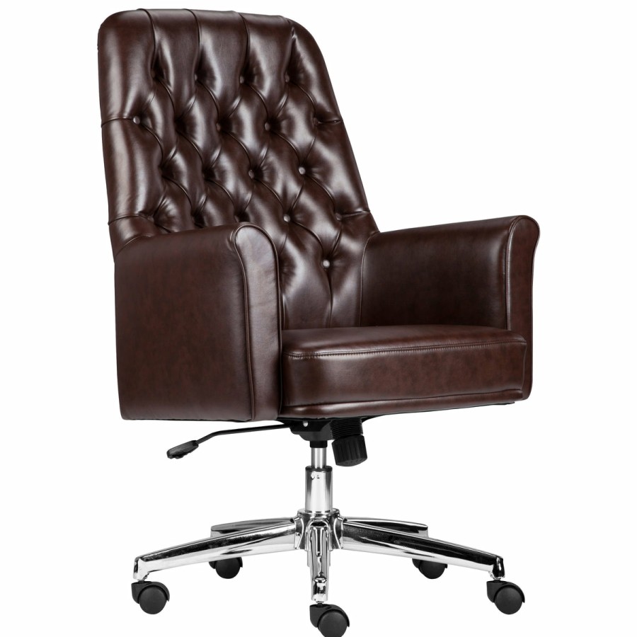 Office & Reception FLASH Executive Office Chairs | Mid-Back Traditional Tufted Leathersoft Executive Swivel Office Chair With Arms