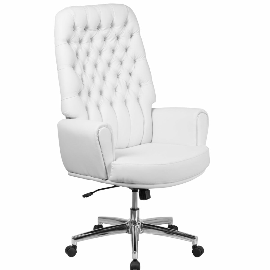 Office & Reception FLASH Executive Office Chairs | High Back Traditional Tufted Leathersoft Executive Swivel Office Chair With Silver Welt Arms