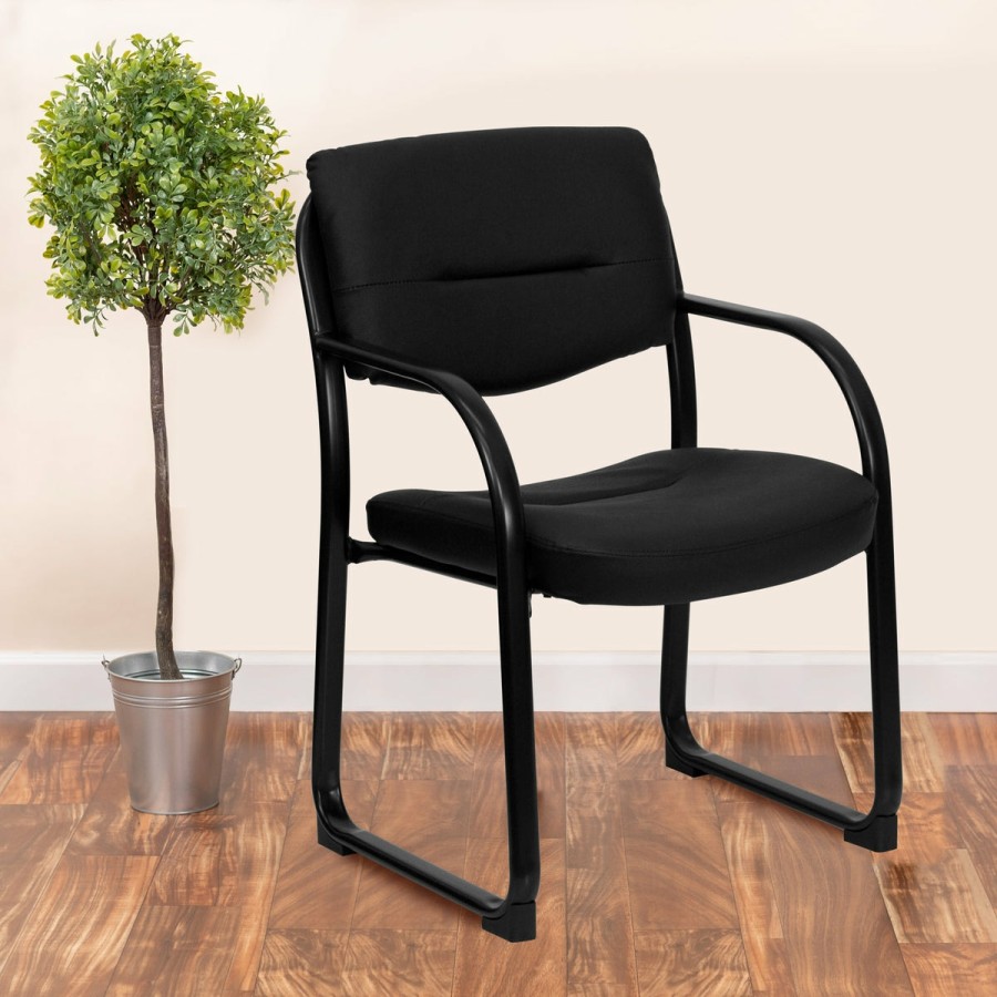 Office & Reception FLASH Reception Side Chairs | Leathersoft Executive Side Reception Chair With Sled Base