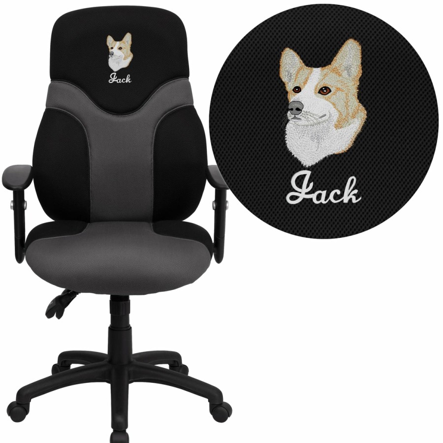 Office & Reception FLASH Personalized Office Chairs | Embroidered High Back Ergonomic Two-Tone Mesh Swivel Task Office Chair With Adjustable Arms