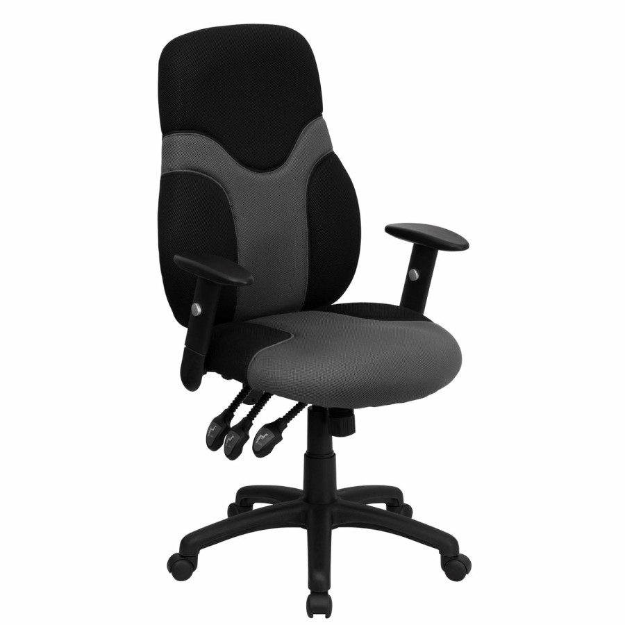 Office & Reception FLASH Task Office Chairs | High Back Ergonomic Two-Tone Mesh Swivel Task Office Chair With Adjustable Arms