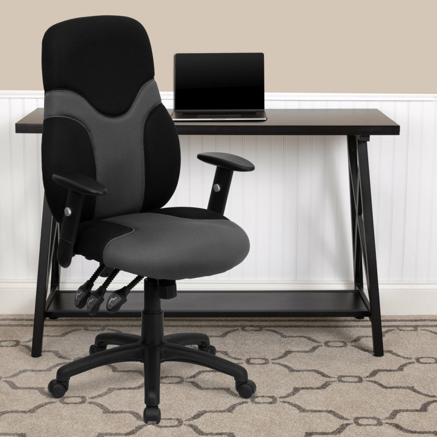 Office & Reception FLASH Task Office Chairs | High Back Ergonomic Two-Tone Mesh Swivel Task Office Chair With Adjustable Arms