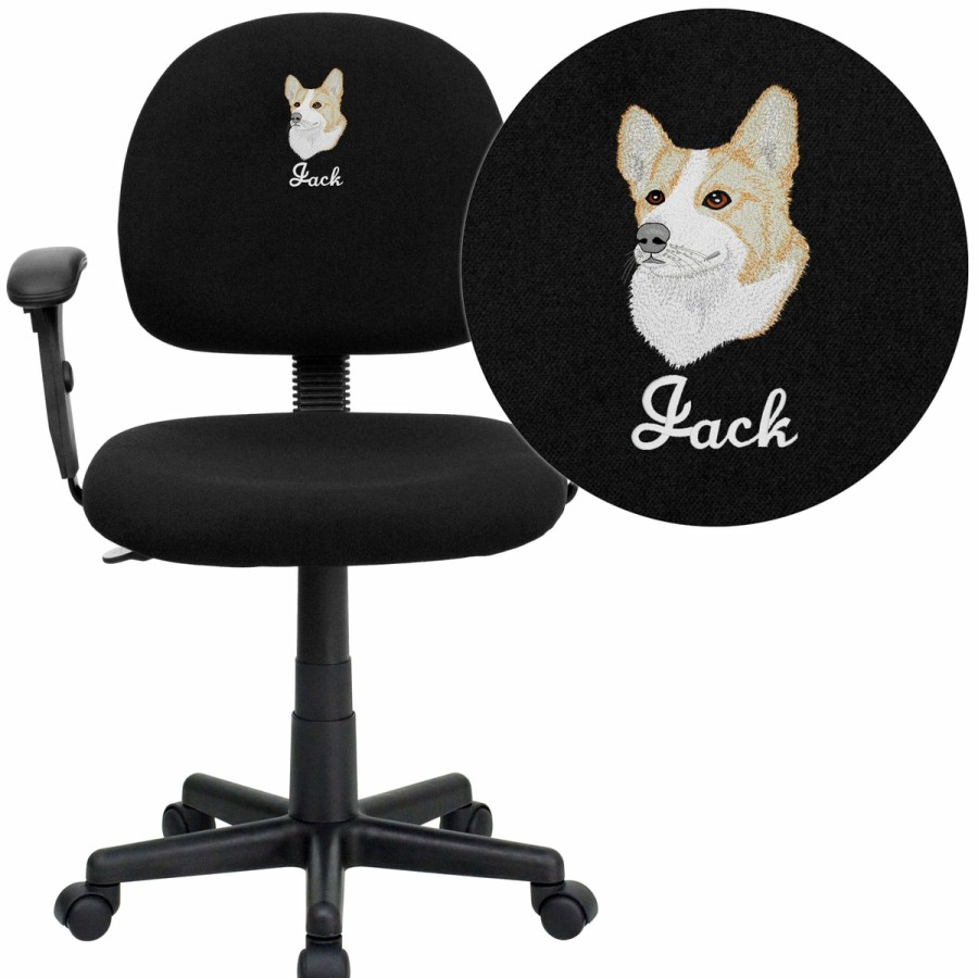 Office & Reception FLASH Personalized Office Chairs | Embroidered Mid-Back Fabric Swivel Task Office Chair With Adjustable Arms