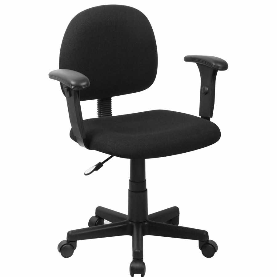 Office & Reception FLASH Task Office Chairs | Mid-Back Fabric Swivel Task Office Chair With Adjustable Arms