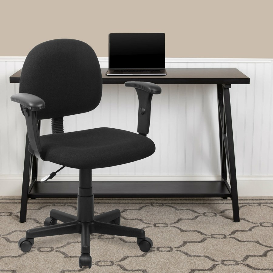 Office & Reception FLASH Task Office Chairs | Mid-Back Fabric Swivel Task Office Chair With Adjustable Arms