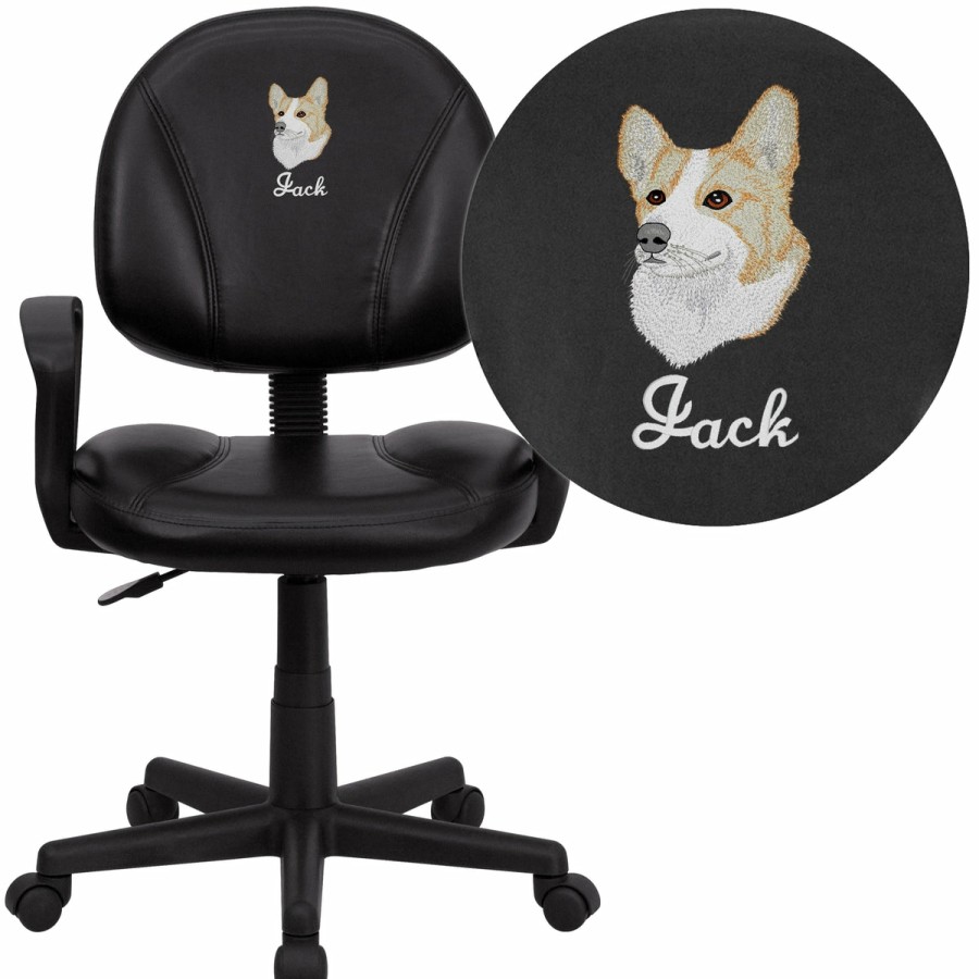 Office & Reception FLASH Personalized Office Chairs | Embroidered Mid-Back Leathersoft Swivel Ergonomic Task Office Chair With Back Depth Adjustment And Arms