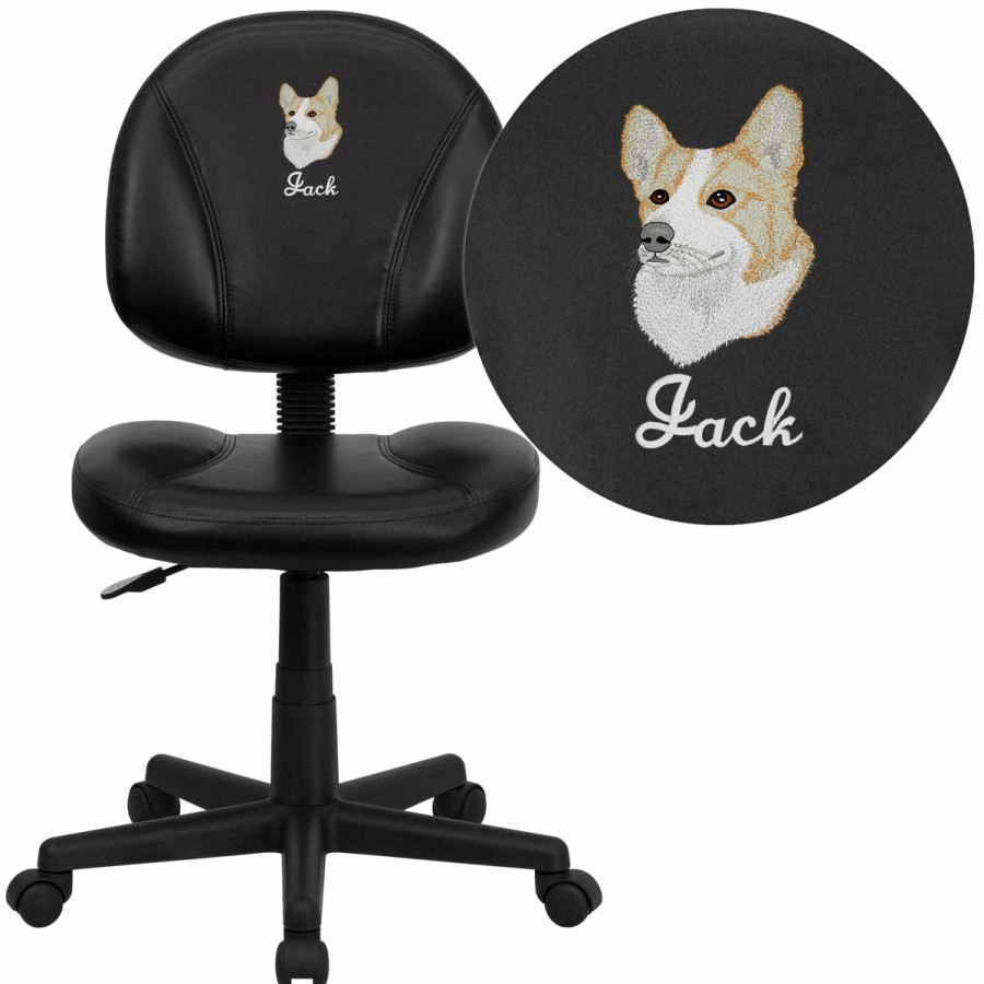 Office & Reception FLASH Personalized Office Chairs | Embroidered Mid-Back Leathersoft Swivel Ergonomic Task Office Chair With Back Depth Adjustment