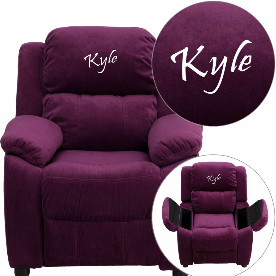 More FLASH | Personalized Deluxe Padded Kids Recliner With Storage Arms