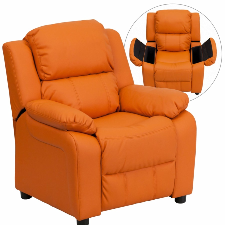 More FLASH | Deluxe Padded Contemporary Kids Recliner With Storage Arms