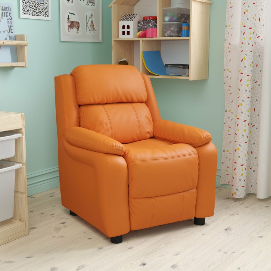 More FLASH | Deluxe Padded Contemporary Kids Recliner With Storage Arms