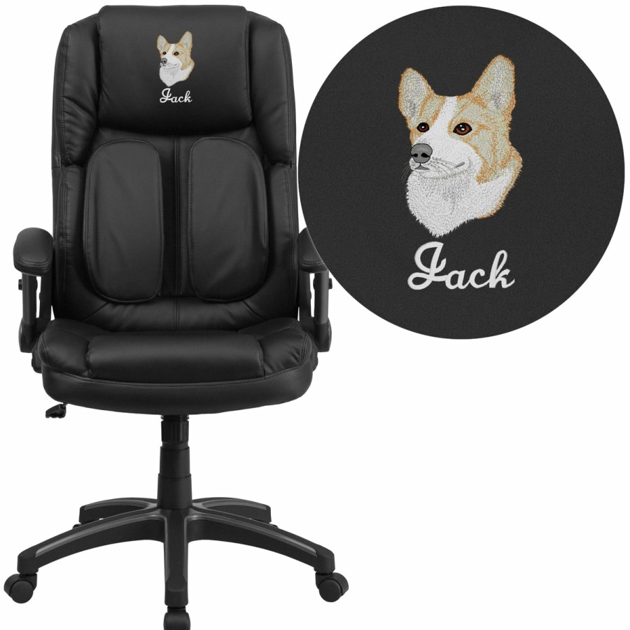 Office & Reception FLASH Personalized Office Chairs | Embroidered Extreme Comfort High Back Leathersoft Executive Swivel Ergonomic Office Chair With Flip-Up Arms