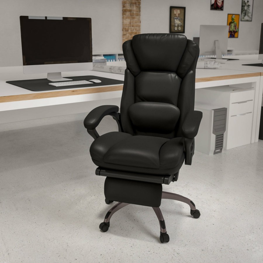 Office & Reception FLASH Executive Office Chairs | High Back Leathersoft Executive Reclining Swivel Office Chair With Outer Lumbar Cushion And Arms