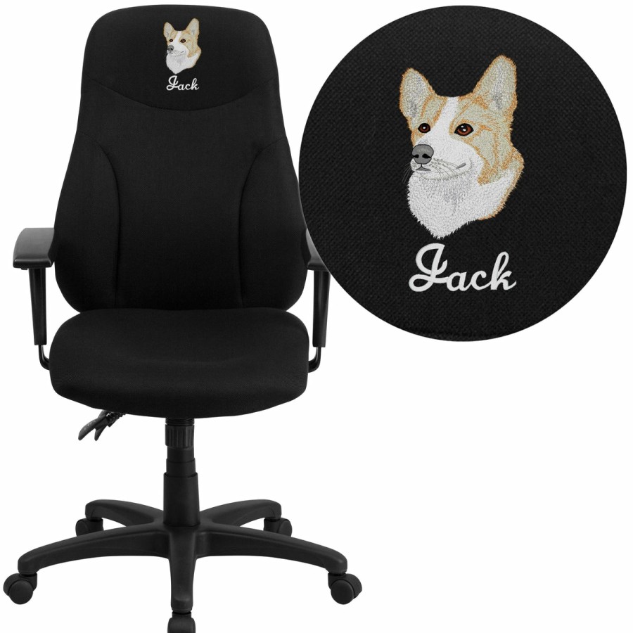 Office & Reception FLASH Personalized Office Chairs | Embroidered High Back Fabric Multifunction Swivel Ergonomic Task Office Chair With Adjustable Arms