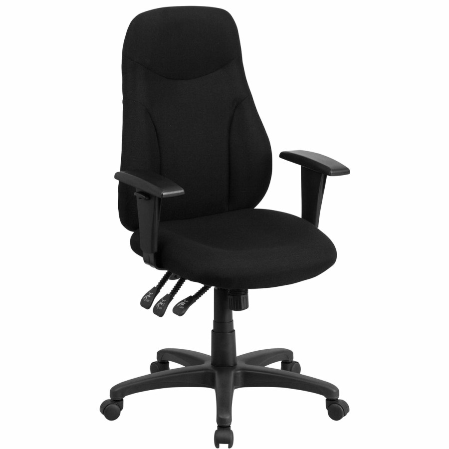 Office & Reception FLASH Task Office Chairs | High Back Fabric Multifunction Swivel Ergonomic Task Office Chair With Adjustable Arms