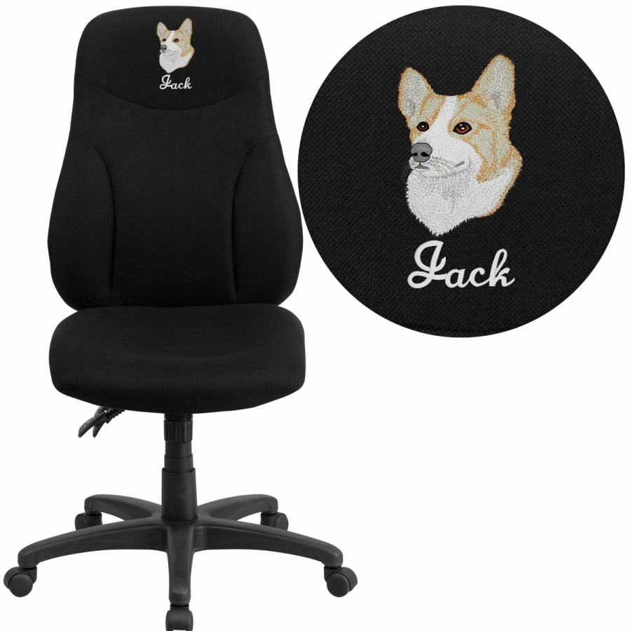 Office & Reception FLASH Personalized Office Chairs | Embroidered High Back Fabric Multifunction Swivel Ergonomic Task Office Chair