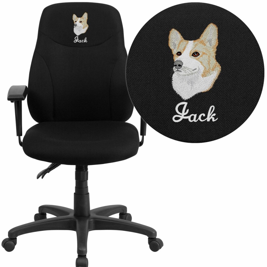 Office & Reception FLASH Personalized Office Chairs | Embroidered Mid-Back Fabric Multifunction Swivel Ergonomic Task Office Chair With 1.5" Back Adjustment And Adjustable Arms