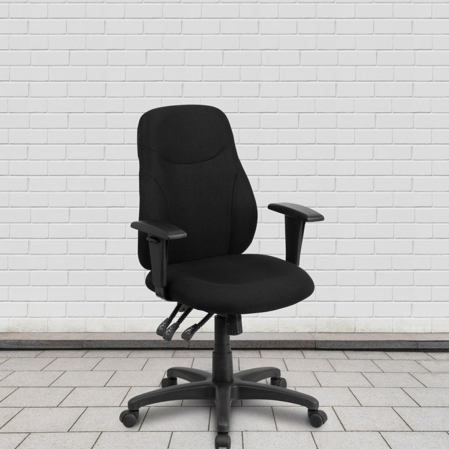 Office & Reception FLASH Task Office Chairs | Mid-Back Fabric Multifunction Swivel Ergonomic Task Office Chair With 1.5" Back Adjustment And Adjustable Arms