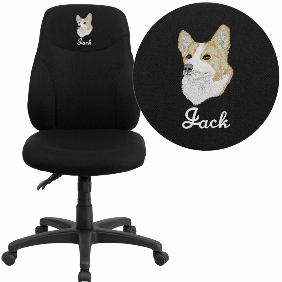 Office & Reception FLASH Personalized Office Chairs | Embroidered Mid-Back Fabric Multifunction Swivel Ergonomic Task Office Chair With 1.5" Back Adjustment