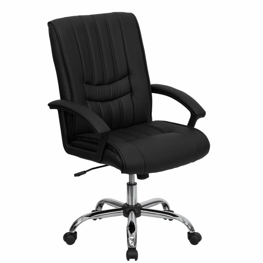 Office & Reception FLASH Executive Office Chairs | Mid-Back Leathersoftsoft Swivel Manager'S Office Chair With Arms