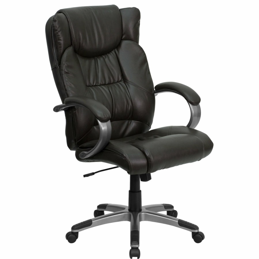 Office & Reception FLASH Executive Office Chairs | High Back Leathersoft Soft Ripple Upholstered Executive Swivel Office Chair With Titanium Nylon Base And Loop Arms