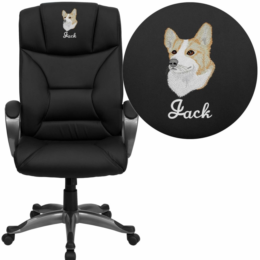 Office & Reception FLASH Personalized Office Chairs | Embroidered High Back Leathersoft Executive Swivel Office Chair With Lip Edge Base And Arms