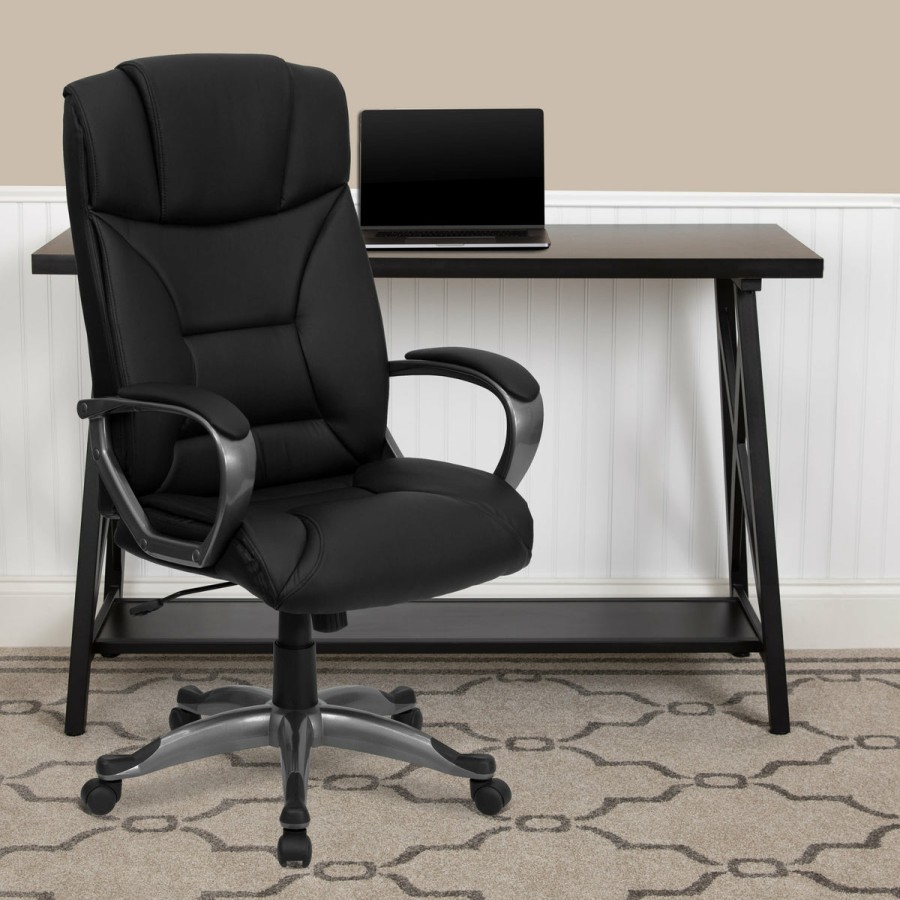 Office & Reception FLASH Executive Office Chairs | High Back Leathersoft Executive Swivel Office Chair With Lip Edge Base And Arms