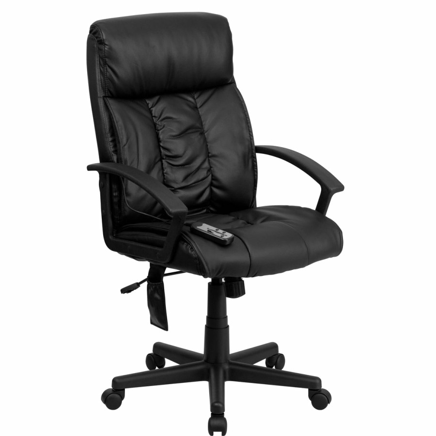 Office & Reception FLASH Executive Office Chairs | High Back Ergonomic Massaging Leathersoft Soft Ripple Upholstered Executive Swivel Office Chair With Side Remote Pocket And Arms