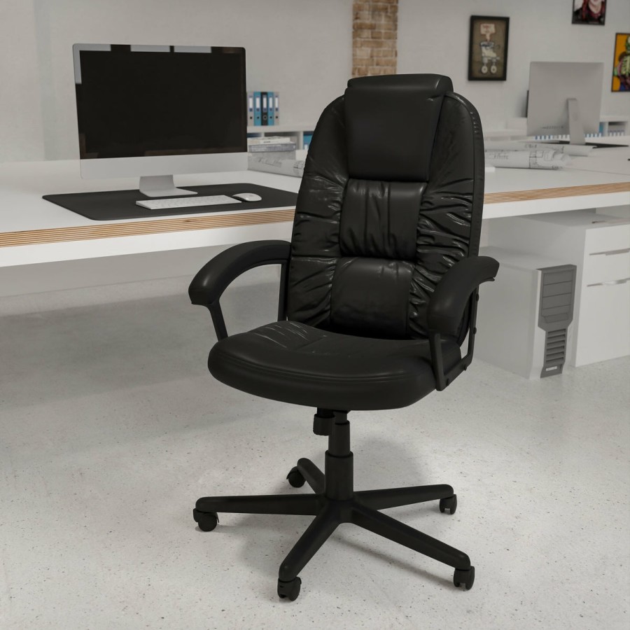 Office & Reception FLASH Executive Office Chairs | High Back Leathersoft Soft Ripple Upholstered Executive Swivel Office Chair With Padded Arms