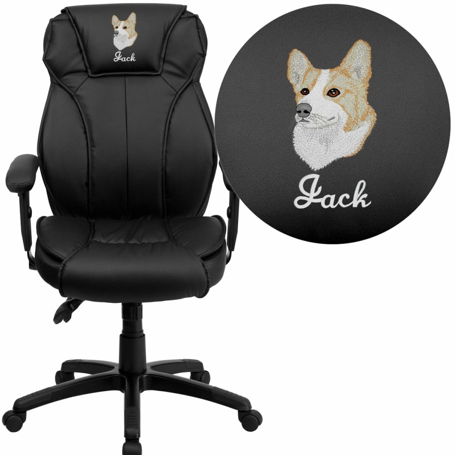 Office & Reception FLASH Personalized Office Chairs | Embroidered High Back Leathersoft Multifunction Executive Swivel Ergonomic Office Chair With Lumbar Support Knob With Arms