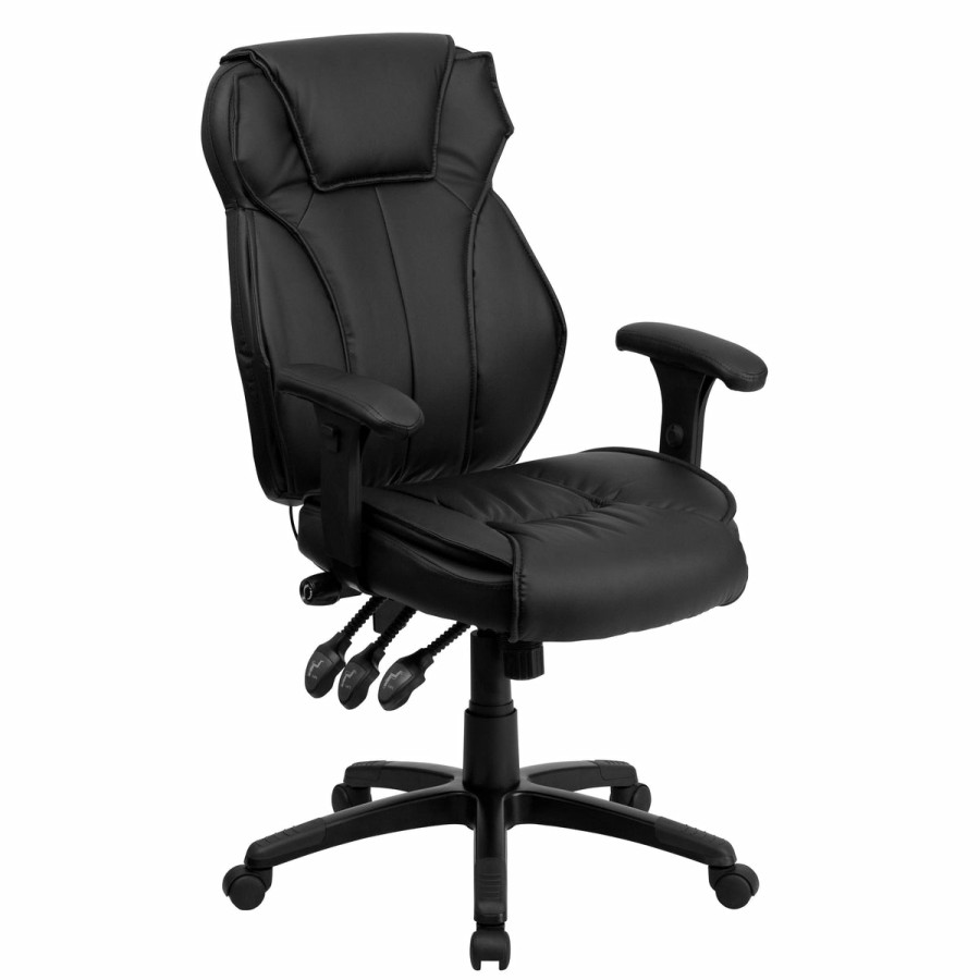 Office & Reception FLASH Executive Office Chairs | High Back Leathersoft Multifunction Executive Swivel Ergonomic Office Chair With Lumbar Support Knob With Arms