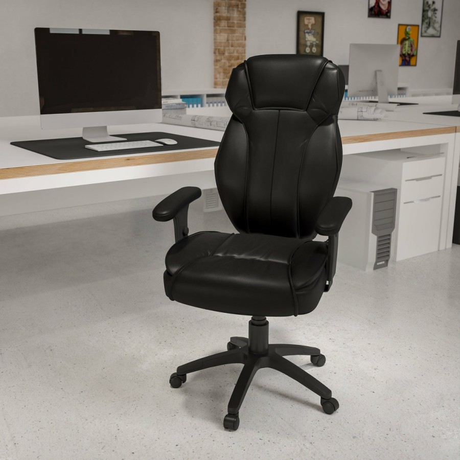 Office & Reception FLASH Executive Office Chairs | High Back Leathersoft Multifunction Executive Swivel Ergonomic Office Chair With Lumbar Support Knob With Arms