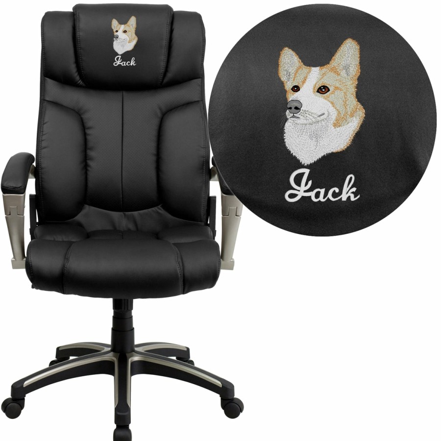 Office & Reception FLASH Personalized Office Chairs | Embroidered High Back Folding Leathersoft Executive Swivel Office Chair With Arms