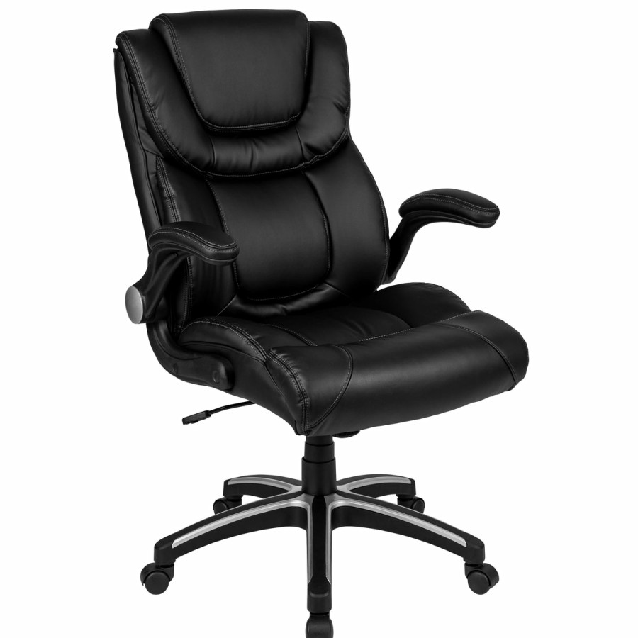 Office & Reception FLASH Executive Office Chairs | High Back Leathersoft Executive Swivel Office Chair With Double Layered Headrest And Open Arms