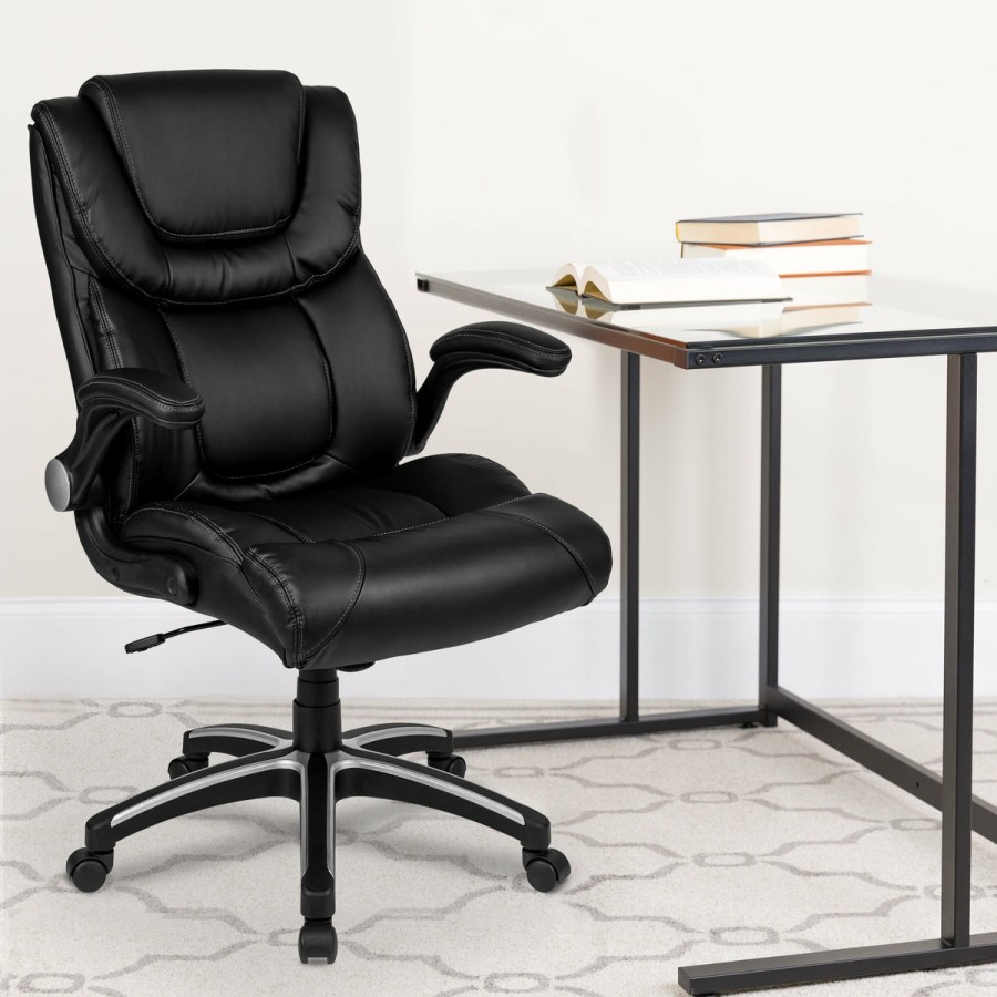 Office & Reception FLASH Executive Office Chairs | High Back Leathersoft Executive Swivel Office Chair With Double Layered Headrest And Open Arms