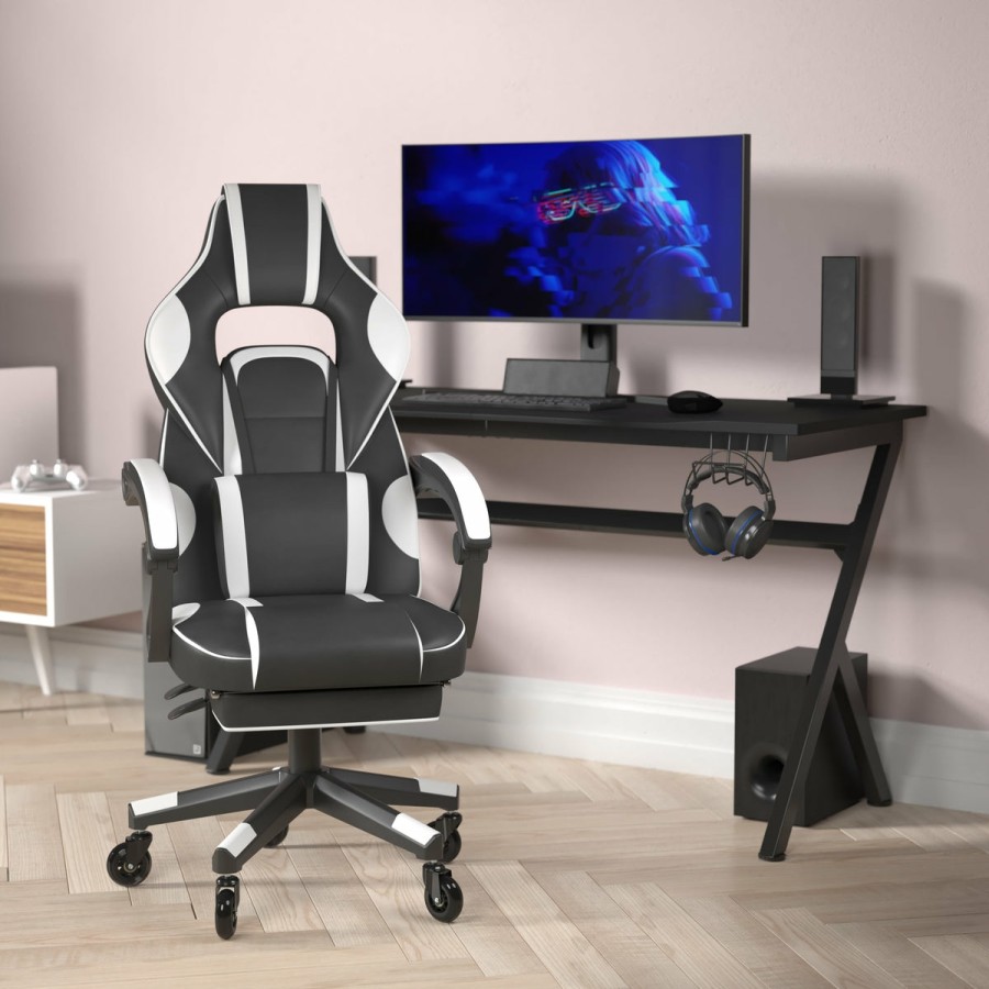 Office & Reception FLASH Gaming Desks & Chairs | X40 Gaming Chair Racing Computer Chair With Fully Reclining Back/Arms And Transparent Roller Wheels, Slide-Out Footrest