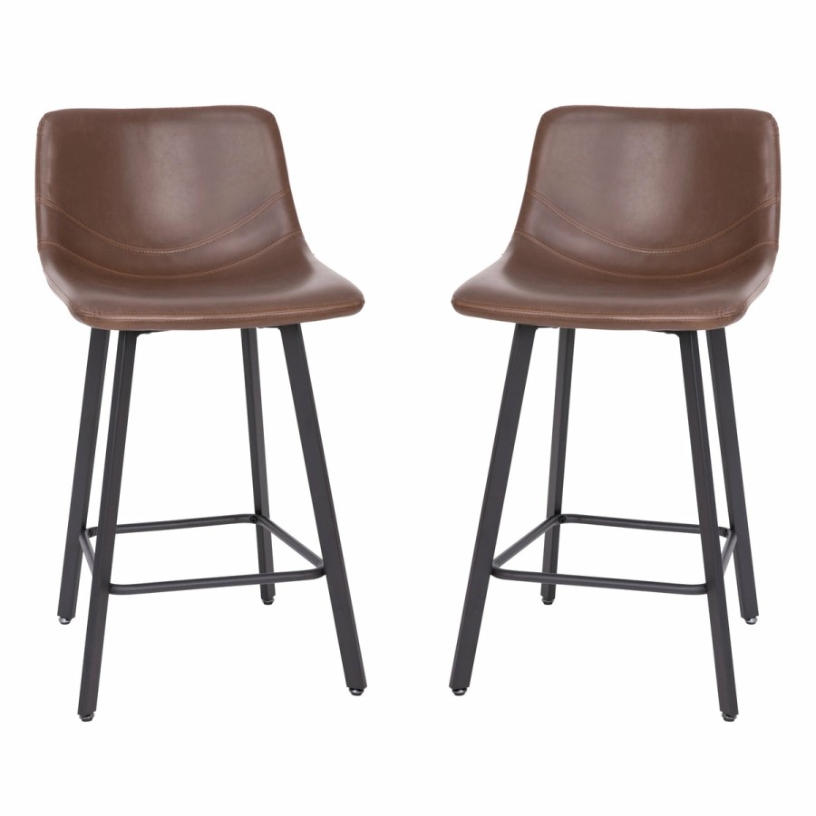 More FLASH | Caleb Modern Armless 24 Inch Counter Height Stools Commercial Grade With Footrests And Matte Metal Frames, Set Of 2