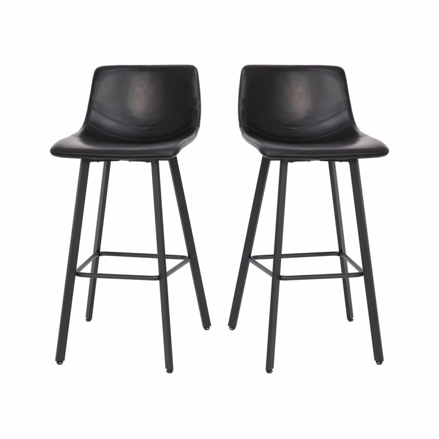 More FLASH | Caleb Modern Armless 30 Inch Bar Height Commercial Grade Barstools With Footrests And Matte Iron Frames, Set Of 2