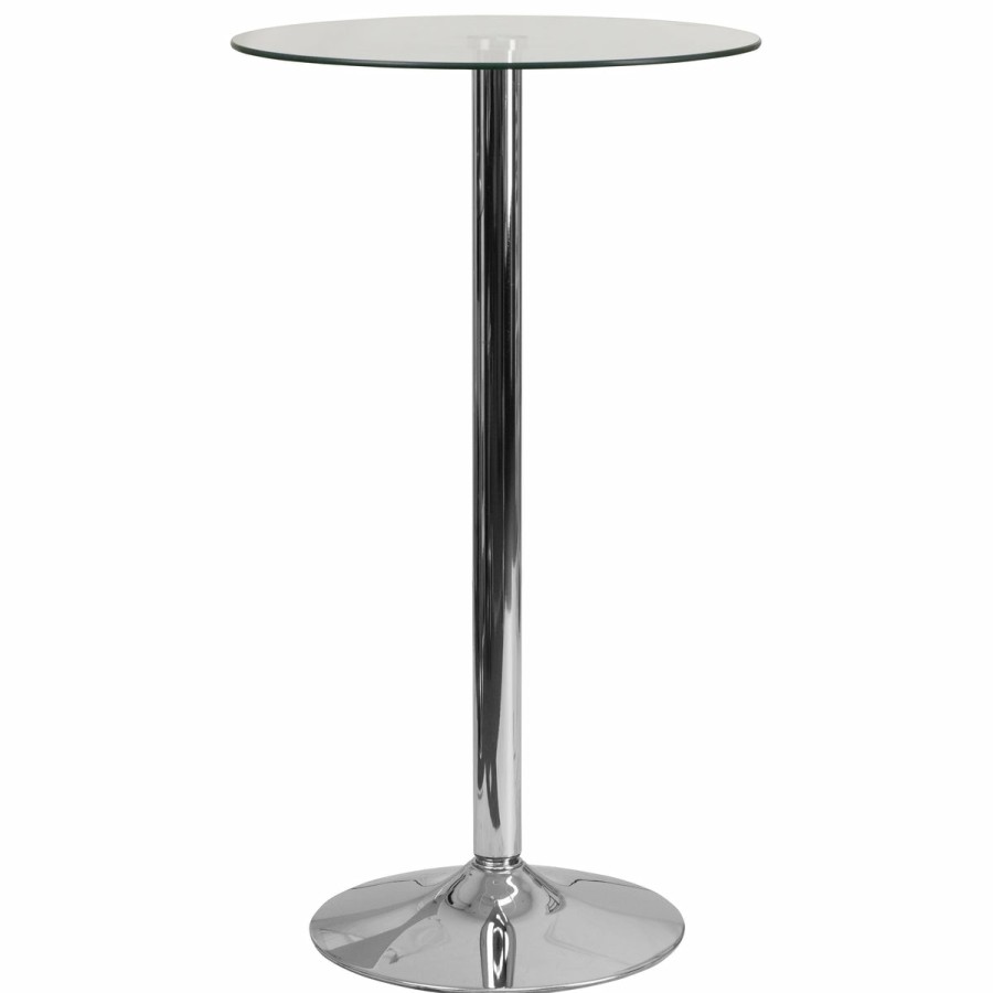 More FLASH | 23.75'' Round Glass Table With 41.75''H Chrome Base